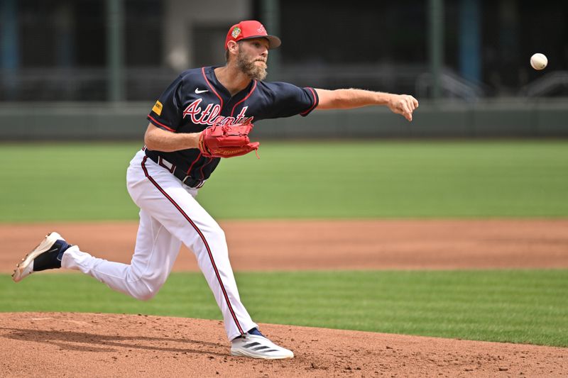 Feb 27, 2026; North Port, Florida, USA; Atlanta Braves starting pitcher Chris Sale (51) throws a pitch in the second inning against the Boston Red Sox during spring training at CoolToday Park. Mandatory Credit: Jonathan Dyer-Imagn Images
