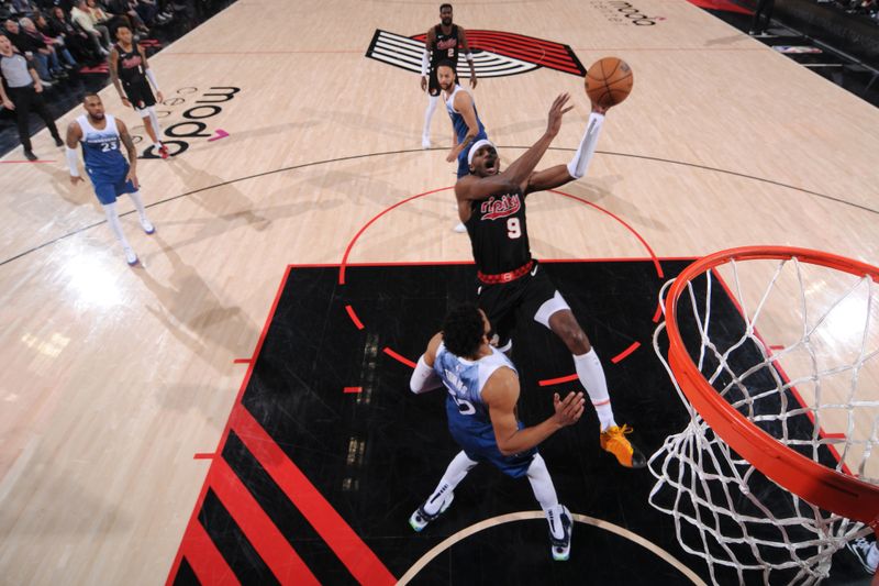 PORTLAND, OR - FEBRUARY 15: Jerami Grant #9 of the Portland Trail Blazers shoots the ball during the game against the Minnesota Timberwolves on February 15, 2024 at the Moda Center Arena in Portland, Oregon. NOTE TO USER: User expressly acknowledges and agrees that, by downloading and or using this photograph, user is consenting to the terms and conditions of the Getty Images License Agreement. Mandatory Copyright Notice: Copyright 2024 NBAE (Photo by Cameron Browne/NBAE via Getty Images)