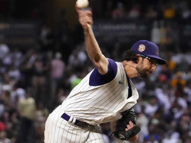 Aug 12, 2023; Phoenix, Arizona, USA; Arizona Diamondbacks starting pitcher Zac Gallen (23) pitches against the San Diego Padres during the fifth inning at Chase Field. Mandatory Credit: Joe Camporeale-USA TODAY Sports