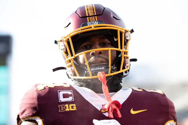 Nov 19, 2022; Minneapolis, Minnesota, USA; Minnesota Golden Gophers running back Mohamed Ibrahim (24) warms up before the game against the Iowa Hawkeyes at Huntington Bank Stadium. Mandatory Credit: Matt Krohn-USA TODAY Sports