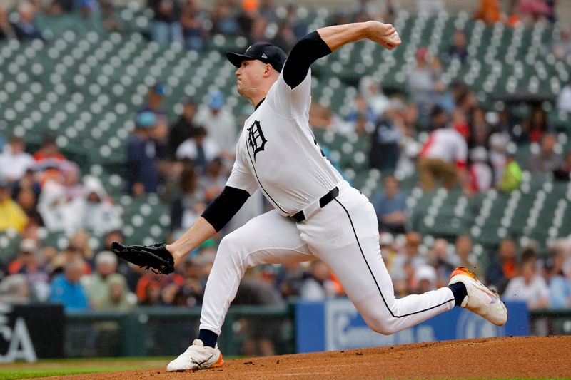 Sep 24, 2024; Detroit, Michigan, USA;  Detroit Tigers starting pitcher Tarik Skubal (29) pitches in the first inning against the Tampa Bay Rays at Comerica Park. Mandatory Credit: Rick Osentoski-Imagn Images