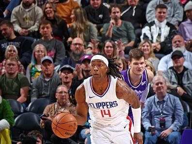 SALT LAKE CITY, UT - DECEMBER 8: Terance Mann #14 of the LA Clippers dribbles the ball during the game against the Utah Jazz on December 8, 2023 at vivint.SmartHome Arena in Salt Lake City, Utah. NOTE TO USER: User expressly acknowledges and agrees that, by downloading and or using this Photograph, User is consenting to the terms and conditions of the Getty Images License Agreement. Mandatory Copyright Notice: Copyright 2023 NBAE (Photo by Melissa Majchrzak/NBAE via Getty Images)