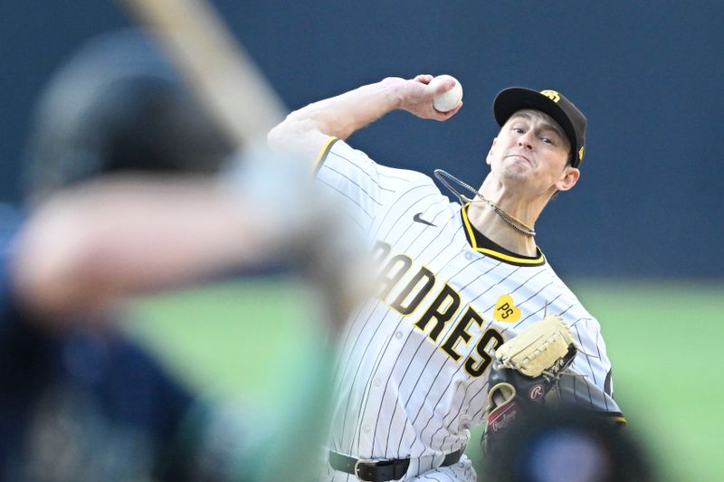 Jun 9, 2024; San Diego, California, USA; San Diego Padres starting pitcher Adam Mazur (36) pitches during the first inning against the Seattle Mariners at Petco Park. Mandatory Credit: Denis Poroy-USA TODAY Sports at Petco Park. 