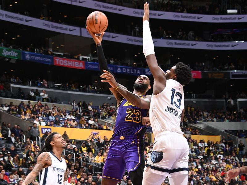 LOS ANGELES, CA - JANUARY 5:  LeBron James #23 of the Los Angeles Lakers goes to the basket during the game on January 5, 2024 at Crypto.Com Arena in Los Angeles, California. NOTE TO USER: User expressly acknowledges and agrees that, by downloading and/or using this Photograph, user is consenting to the terms and conditions of the Getty Images License Agreement. Mandatory Copyright Notice: Copyright 2024 NBAE (Photo by Andrew D. Bernstein/NBAE via Getty Images)