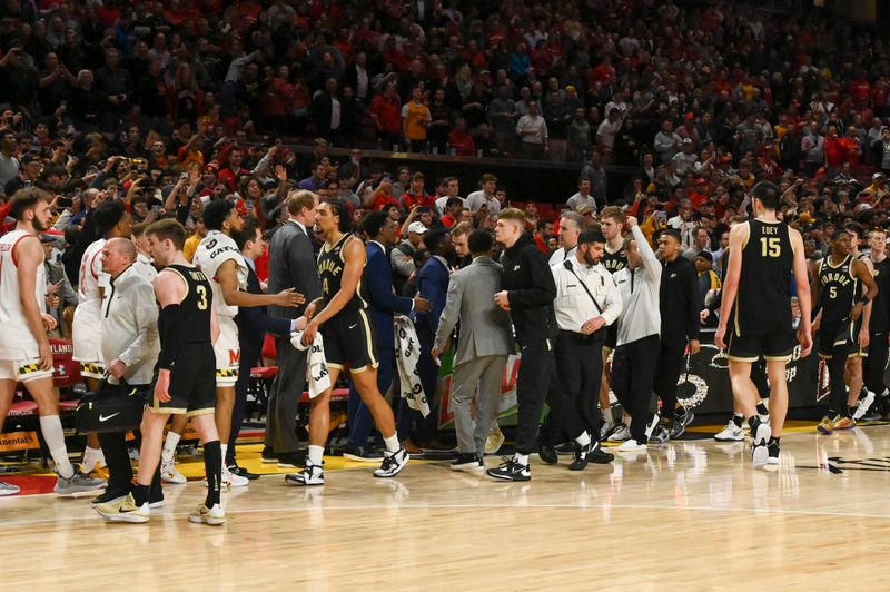 Feb 16, 2023; College Park, Maryland, USA; Purdue Boilermakers shakes with Maryland Terrapins before time expires during the second half at Xfinity Center. Maryland Terrapins defeated Purdue Boilermakers 68-54. Mandatory Credit: Tommy Gilligan-USA TODAY Sports