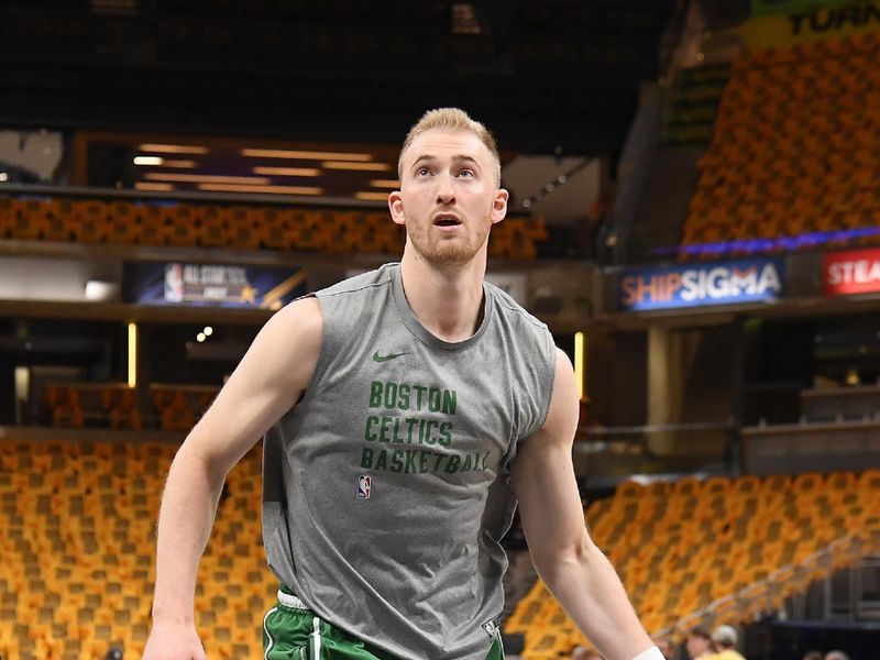 INDIANAPOLIS, IN - MAY 27:  Sam Hauser #30 of the Boston Celtics handles the ball during player pre-game warm-ups before the game against the Indiana Pacers during Game 4 of the Eastern Conference Finals of the 2024 NBA Playoffs on May 27, 2024 at Gainbridge Fieldhouse in Indianapolis, Indiana. NOTE TO USER: User expressly acknowledges and agrees that, by downloading and or using this Photograph, user is consenting to the terms and conditions of the Getty Images License Agreement. Mandatory Copyright Notice: Copyright 2024 NBAE (Photo by Brian Babineau/NBAE via Getty Images)