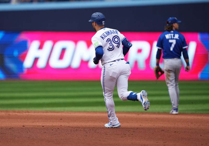 Sep 10, 2023; Toronto, Ontario, CAN; Toronto Blue Jays center fielder Kevin Kiermaier (39) runs the bases after hitting a home run against the Kansas City Royals during the seventh inning at Rogers Centre. Mandatory Credit: Nick Turchiaro-USA TODAY Sports