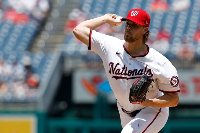 May 22, 2024; Washington, District of Columbia, USA; Washington Nationals starting pitcher Jake Irvin (27) pitches against the Minnesota Twins during the second inning at Nationals Park. Mandatory Credit: Geoff Burke-USA TODAY Sports