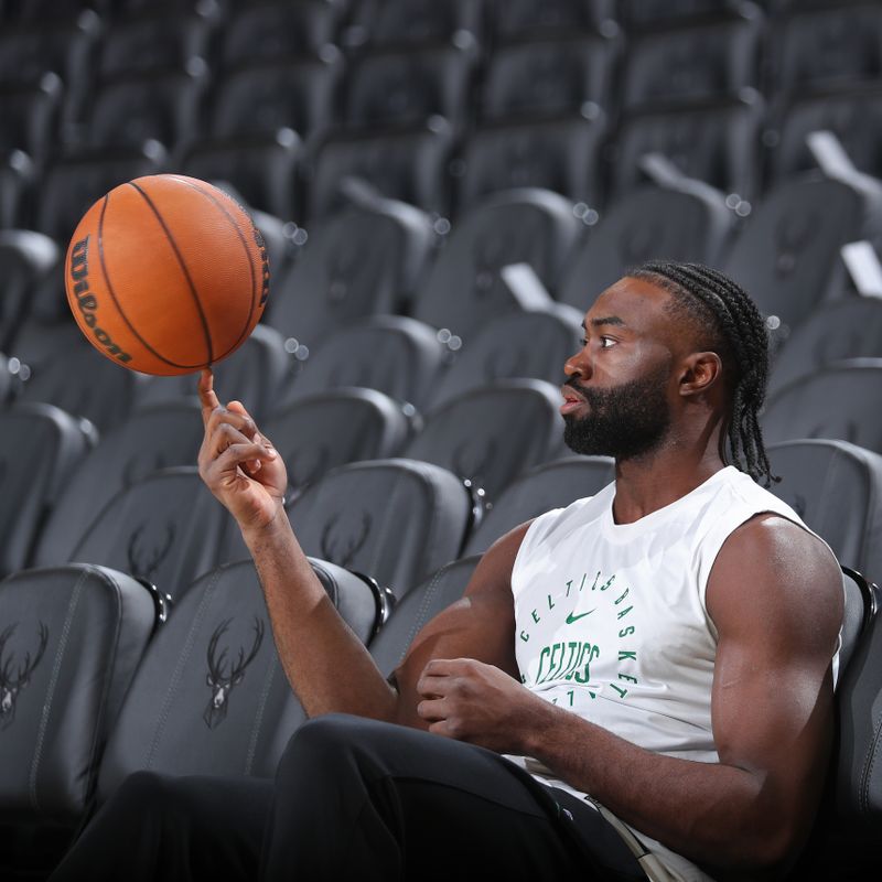 MILWAUKEE, WI - NOVEMBER 10: Jaylen Brown #7 of the Boston Celtics looks on before the game against the Milwaukee Bucks on November 10, 2024 at the Fiserv Forum Center in Milwaukee, Wisconsin. NOTE TO USER: User expressly acknowledges and agrees that, by downloading and or using this Photograph, user is consenting to the terms and conditions of the Getty Images License Agreement. Mandatory Copyright Notice: Copyright 2024 NBAE (Photo by Gary Dineen/NBAE via Getty Images).