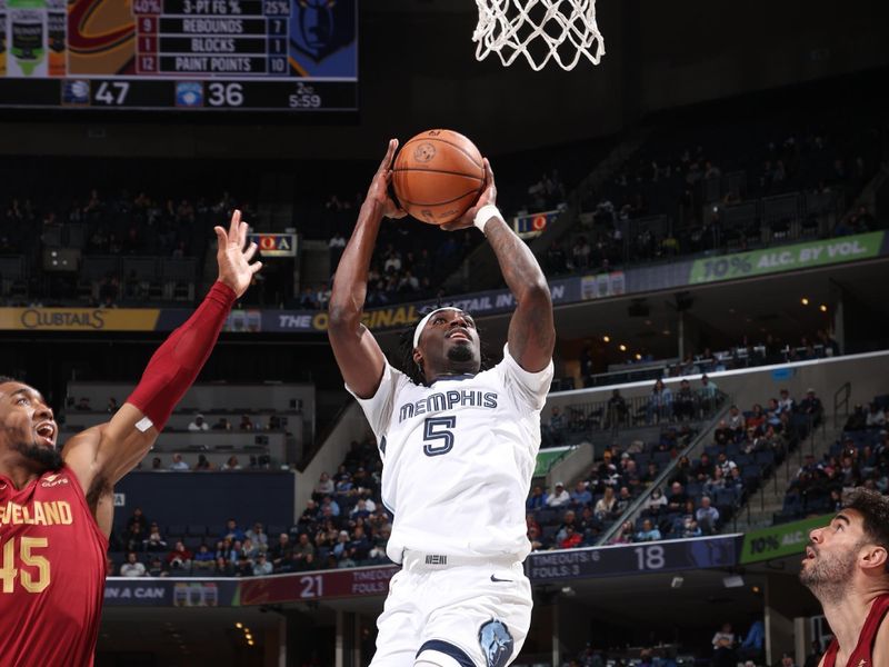 MEMPHIS, TN - FEBRUARY 1: Vince Williams Jr. #5 of the Memphis Grizzlies shoots the ball during the game  against the Cleveland Cavaliers  on February 1, 2024 at FedExForum in Memphis, Tennessee. NOTE TO USER: User expressly acknowledges and agrees that, by downloading and or using this photograph, User is consenting to the terms and conditions of the Getty Images License Agreement. Mandatory Copyright Notice: Copyright 2024 NBAE (Photo by Joe Murphy/NBAE via Getty Images)