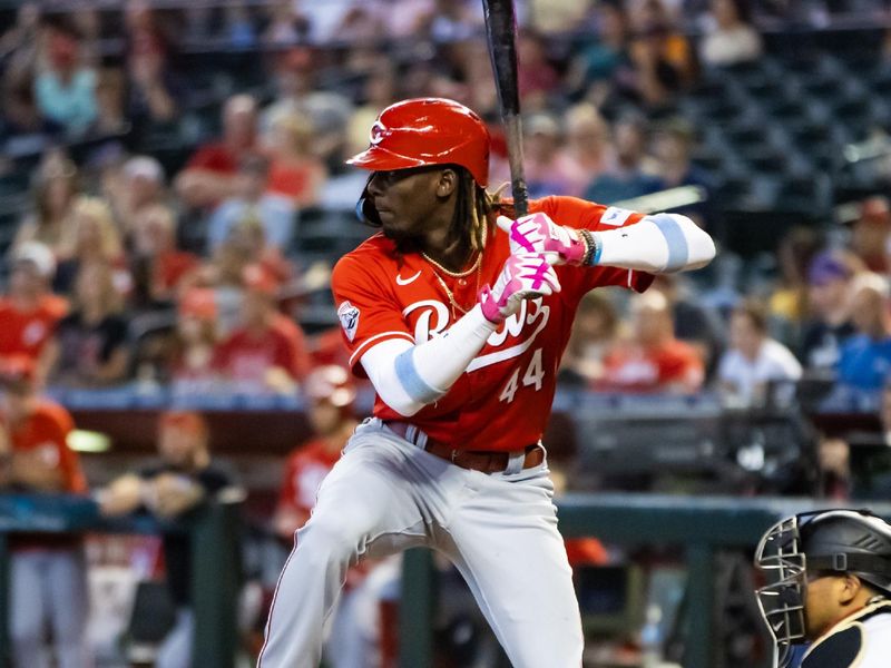 Aug 27, 2023; Phoenix, Arizona, USA; Cincinnati Reds shortstop Elly De La Cruz against the Arizona Diamondbacks at Chase Field. Mandatory Credit: Mark J. Rebilas-USA TODAY Sports