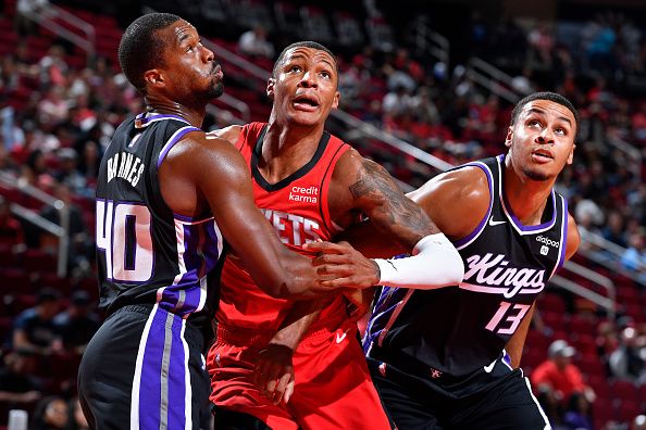 HOUSTON, TX - NOVEMBER 6: Jabari Smith Jr. #10 of the Houston Rockets looks on during the game against the Sacramento Kings on November 6, 2023 at the Toyota Center in Houston, Texas. NOTE TO USER: User expressly acknowledges and agrees that, by downloading and or using this photograph, User is consenting to the terms and conditions of the Getty Images License Agreement. Mandatory Copyright Notice: Copyright 2023 NBAE (Photo by Logan Riely/NBAE via Getty Images)