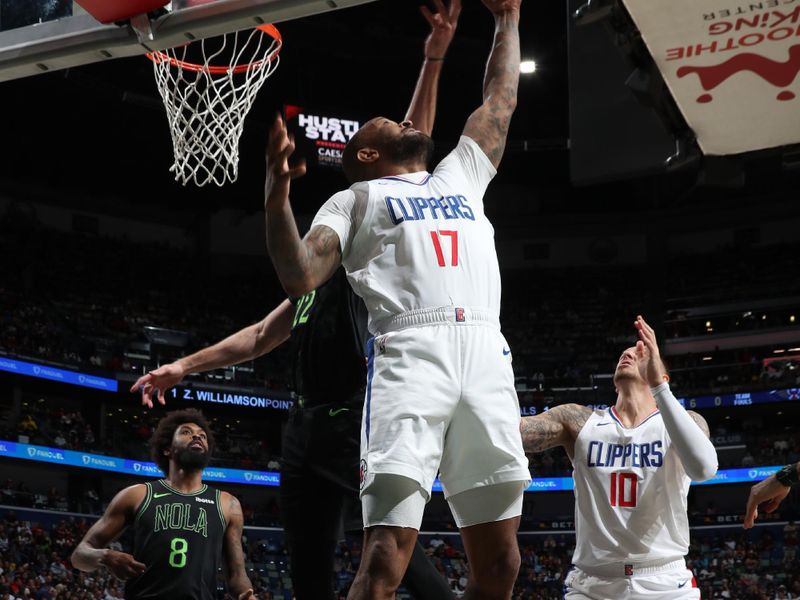 NEW ORLEANS, LA - MARCH 15: PJ Tucker #17 of the LA Clippers grabs the rebound during the game against the New Orleans Pelicans on March 15, 2024 at the Smoothie King Center in New Orleans, Louisiana. NOTE TO USER: User expressly acknowledges and agrees that, by downloading and or using this Photograph, user is consenting to the terms and conditions of the Getty Images License Agreement. Mandatory Copyright Notice: Copyright 2024 NBAE (Photo by Layne Murdoch Jr./NBAE via Getty Images)