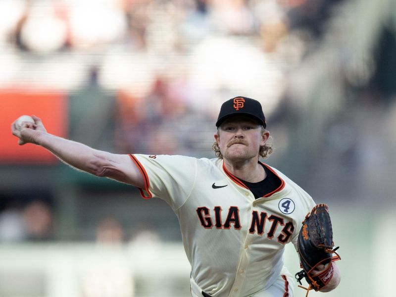 Jun 2, 2025; San Francisco, California, USA; San Francisco Giants starting pitcher Logan Webb (62) delivers a pitch against the San Diego Padres during the first inning at Oracle Park. Mandatory Credit: D. Ross Cameron-Imagn Images