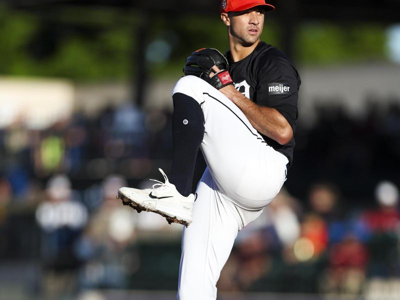 Mar 19, 2024; Lakeland, Florida, USA;  Detroit Tigers starting pitcher Jack Flaherty (45) throws a pitch against the Philadelphia Phillies in the first inning at Publix Field at Joker Marchant Stadium. Mandatory Credit: Nathan Ray Seebeck-USA TODAY Sports