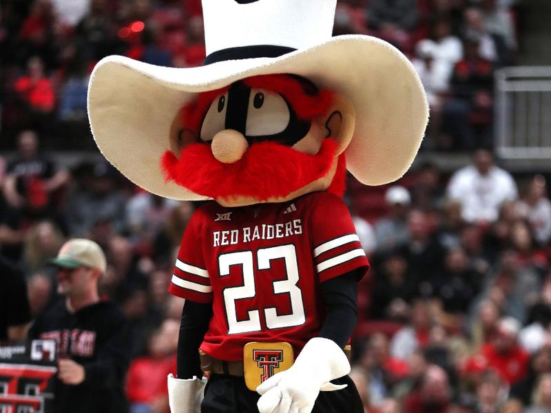 Mar 5, 2025; Lubbock, Texas, USA;  The Texas Tech Red Raiders Raider Red on the court in the second half during the game against the Colorado Buffaloes at United Supermarkets Arena. Mandatory Credit: Michael C. Johnson-Imagn Images