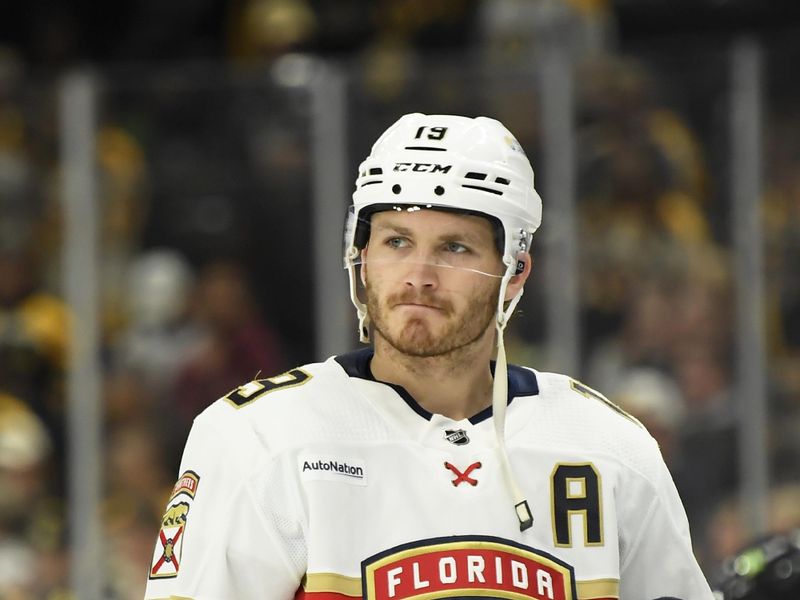 May 12, 2024; Boston, Massachusetts, USA; Florida Panthers center Sam Bennett (9) during warmups prior to game four of the second round of the 2024 Stanley Cup Playoffs against the Boston Bruins at TD Garden. Mandatory Credit: Bob DeChiara-USA TODAY Sports