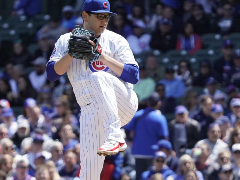 May 5, 2024; Chicago, Illinois, USA; Chicago Cubs pitcher Javier Assad (72) throws the ball against the Milwaukee Brewers during the first inning at Wrigley Field. Mandatory Credit: David Banks-USA TODAY Sports