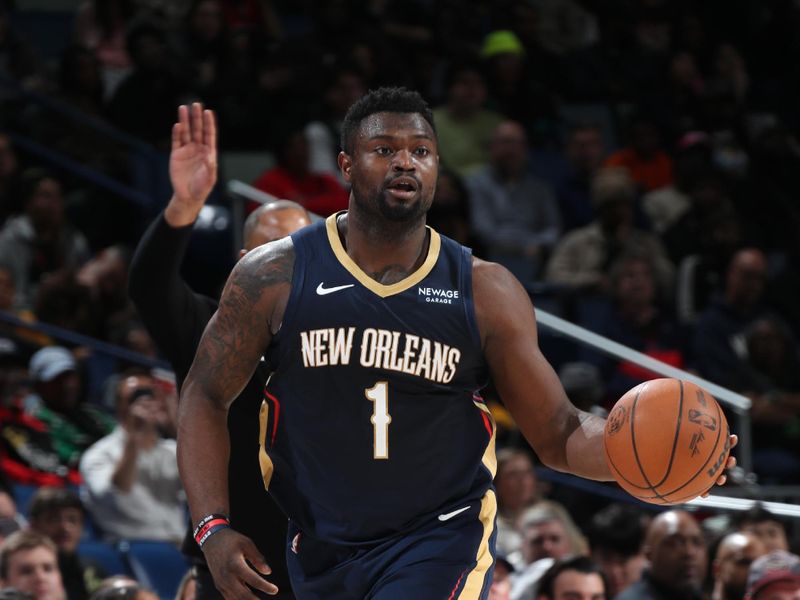 NEW ORLEANS, LA - MARCH 6: Zion Williamson #1 of the New Orleans Pelicans dribbles the ball during the game against the Houston Rockets on March 6, 2025 at the Smoothie King Center in New Orleans, Louisiana. NOTE TO USER: User expressly acknowledges and agrees that, by downloading and or using this Photograph, user is consenting to the terms and conditions of the Getty Images License Agreement. Mandatory Copyright Notice: Copyright 2025 NBAE (Photo by Layne Murdoch Jr./NBAE via Getty Images)