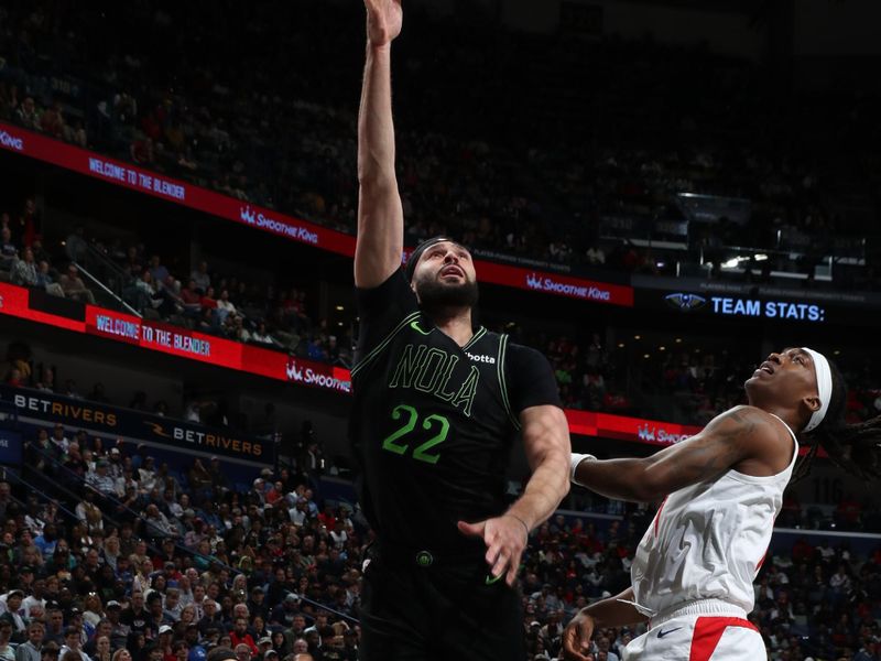 NEW ORLEANS, LA - MARCH 15: Larry Nance Jr. #22 of the New Orleans Pelicans shoots the ball during the game against the LA Clippers on March 15, 2024 at the Smoothie King Center in New Orleans, Louisiana. NOTE TO USER: User expressly acknowledges and agrees that, by downloading and or using this Photograph, user is consenting to the terms and conditions of the Getty Images License Agreement. Mandatory Copyright Notice: Copyright 2024 NBAE (Photo by Layne Murdoch Jr./NBAE via Getty Images)