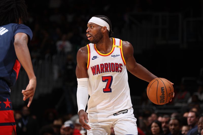 WASHINGTON, DC -? NOVEMBER 4: Buddy Hield #7 of the Golden State Warriors dribbles the ball during the game against the Washington Wizards on November 4, 2024 at Capital One Arena in Washington, DC. NOTE TO USER: User expressly acknowledges and agrees that, by downloading and or using this Photograph, user is consenting to the terms and conditions of the Getty Images License Agreement. Mandatory Copyright Notice: Copyright 2024 NBAE (Photo by Stephen Gosling/NBAE via Getty Images)