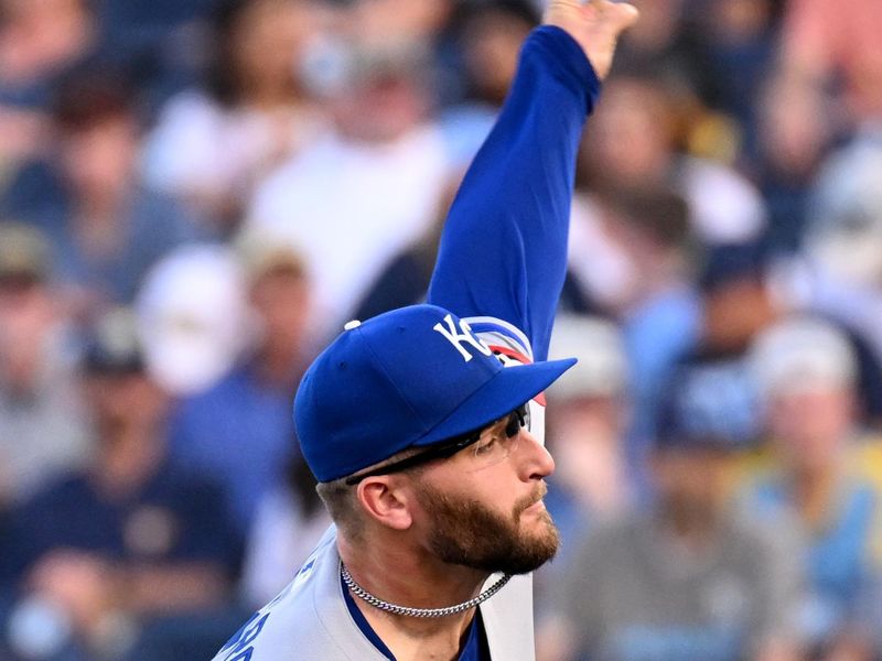 Apr 30, 2025; St. Petersburg, Florida, USA; Kansas City Royals starting pitcher Noah Cameron (65) throws a pitch in the first inning against the Tampa Bay Rays at George M. Steinbrenner Field. Mandatory Credit: Jonathan Dyer-Imagn Images