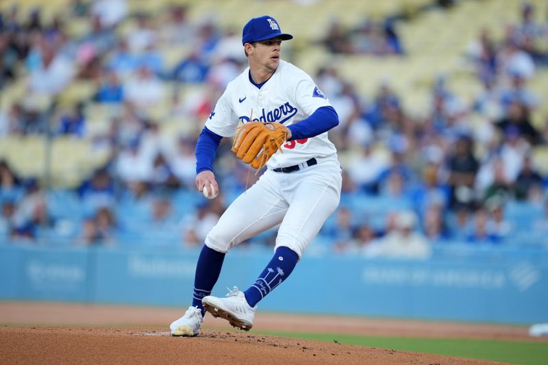 Jun 14, 2024; Los Angeles, California, USA; Los Angeles Dodgers starting pitcher Gavin Stone (35) throws in the first inning against the Kansas City Royals at Dodger Stadium. Mandatory Credit: Kirby Lee-USA TODAY Sports