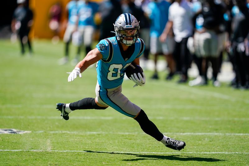 Carolina Panthers wide receiver Derek Wright (83) in action during the second half of an NFL preseason football game against the Washington Commanders, Saturday, Aug. 13, 2022, in Landover, Md. The Panthers won 23-21. (AP Photo/Alex Brandon)