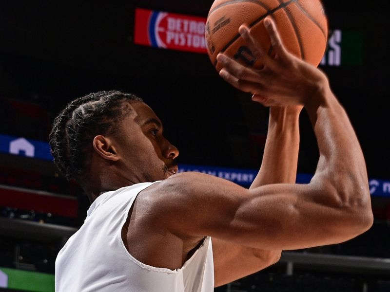 DETROIT, MI - OCTOBER 6: Jaden Ivey #23 of the Detroit Pistons warms up before the game against the Milwaukee Bucks during a NBA preseason game on October 6, 2024 at Little Caesars Arena in Detroit, Michigan. NOTE TO USER: User expressly acknowledges and agrees that, by downloading and/or using this photograph, User is consenting to the terms and conditions of the Getty Images License Agreement. Mandatory Copyright Notice: Copyright 2024 NBAE (Photo by Chris Schwegler/NBAE via Getty Images)