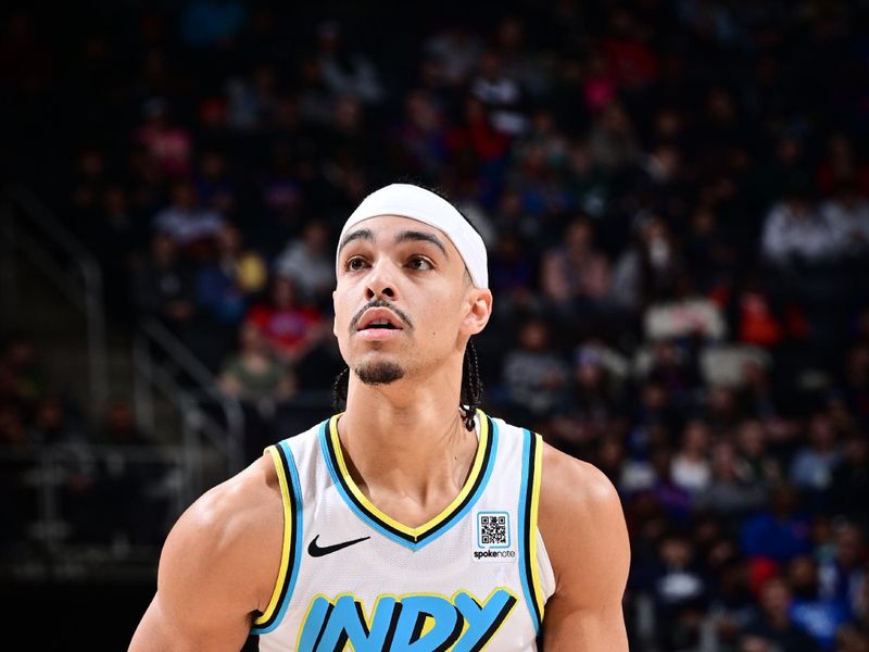 DETROIT, MI - JANUARY 16: Andrew Nembhard #2 of the Indiana Pacers shoots a free throw during the game against the Detroit Pistons on January 16, 2025 at Little Caesars Arena in Detroit, Michigan. NOTE TO USER: User expressly acknowledges and agrees that, by downloading and/or using this photograph, User is consenting to the terms and conditions of the Getty Images License Agreement. Mandatory Copyright Notice: Copyright 2025 NBAE (Photo by Chris Schwegler/NBAE via Getty Images)