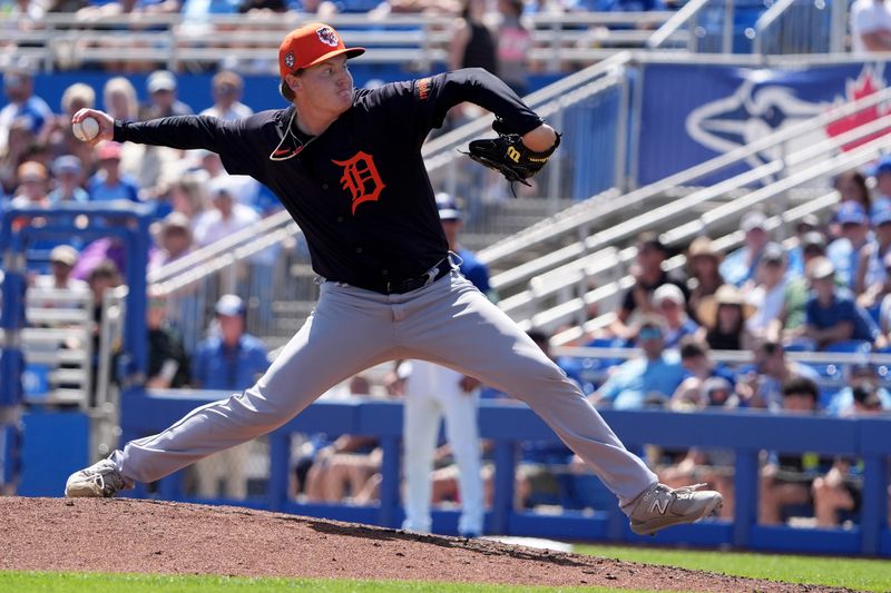 Mar 23, 2024; Dunedin, Florida, USA;  Detroit Tigers relieve pitcher Trey Wingenter throws a pitch agains the Toronto Blue Jays during the fifth inning at TD Ballpark. Mandatory Credit: Dave Nelson-USA TODAY Sports