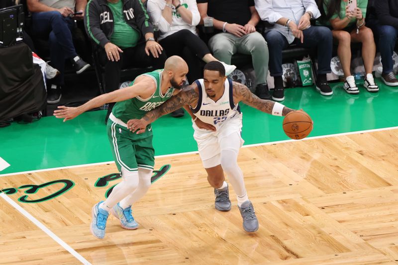 BOSTON, MA - JUNE 17: PJ Washington #25 of the Dallas Mavericks dribbles the ball during the game against the Boston Celtics during Game 5 of the 2024 NBA Finals on June 17, 2024 at TD Garden in Boston, Massachusetts. NOTE TO USER: User expressly acknowledges and agrees that, by downloading and or using this photograph, User is consenting to the terms and conditions of the Getty Images License Agreement. Mandatory Copyright Notice: Copyright 2024 NBAE  (Photo by Joe Murphy/NBAE via Getty Images)