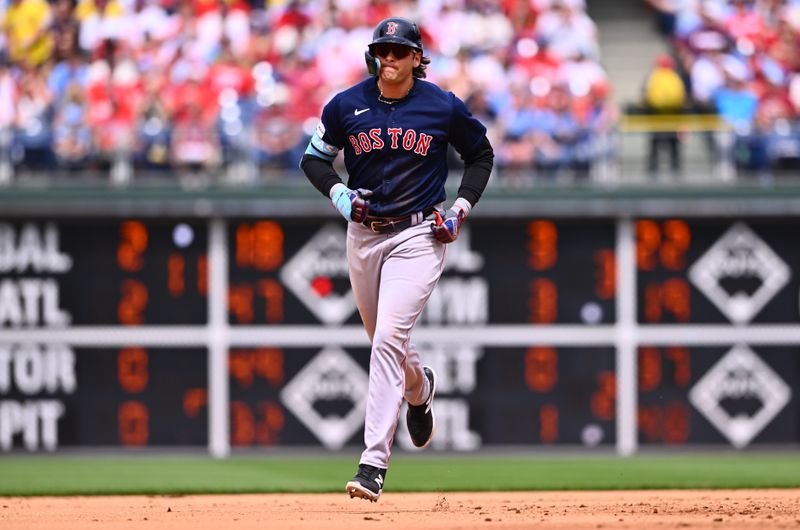 May 7, 2023; Philadelphia, Pennsylvania, USA; Boston Red Sox first baseman Triston Casas (36) rounds the bases after hitting a home run against the Philadelphia Phillies in the fifth inning at Citizens Bank Park. Mandatory Credit: Kyle Ross-USA TODAY Sports