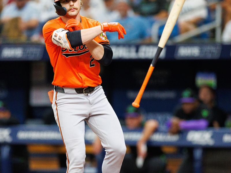 Jun 8, 2024; St. Petersburg, Florida, USA;  Baltimore Orioles designated hitter Anthony Santander (25) reacts to being walked against the Tampa Bay Rays in the seventh inning at Tropicana Field. Mandatory Credit: Nathan Ray Seebeck-USA TODAY Sports