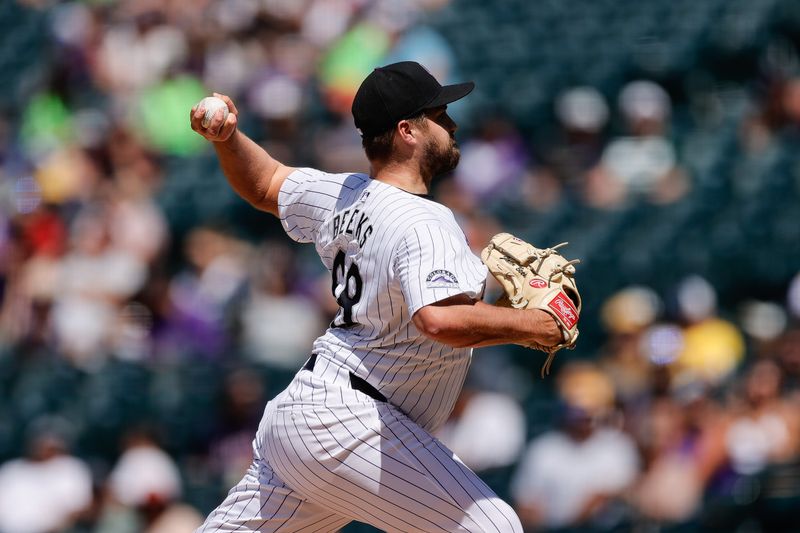 Jun 23, 2024; Denver, Colorado, USA; Colorado Rockies relief pitcher Jalen Beeks (68) pitches in the ninth inning against the Washington Nationals at Coors Field. Mandatory Credit: Isaiah J. Downing-USA TODAY Sports