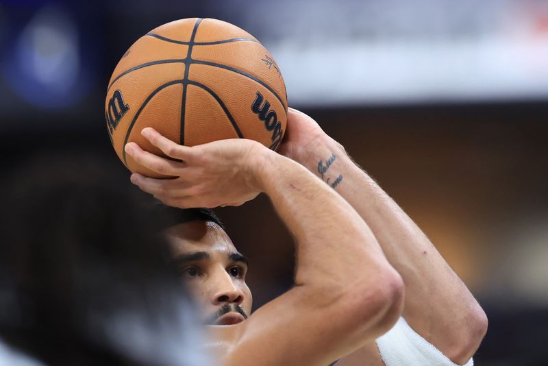 INDIANAPOLIS, INDIANA - OCTOBER 30: Jayson Tatum #0 of the Boston Celtics shoots a free throw during the first half against the Indiana Pacers at Gainbridge Fieldhouse on October 30, 2024 in Indianapolis, Indiana. NOTE TO USER: User expressly acknowledges and agrees that, by downloading and or using this photograph, User is consenting to the terms and conditions of the Getty Images License Agreement. (Photo by Justin Casterline/Getty Images)