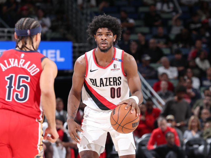 CHICAGO, IL - NOVEMBER 4: Scoot Henderson #00 of the Portland Trail Blazers dribbles the ball during the game against the New Orleans Pelicans on November 4, 2024 at Smoothie King Center in New Orleans, Louisiana. NOTE TO USER: User expressly acknowledges and agrees that, by downloading and or using this photograph, User is consenting to the terms and conditions of the Getty Images License Agreement. Mandatory Copyright Notice: Copyright 2024 NBAE (Photo by Jeff Haynes/NBAE via Getty Images)