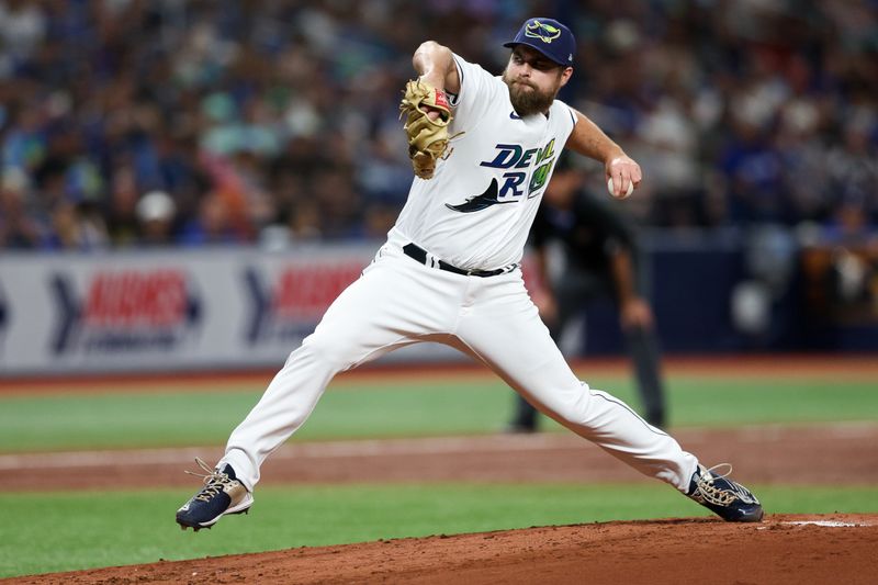 May 26, 2023; St. Petersburg, Florida, USA;  Tampa Bay Rays relief pitcher Jalen Beeks (68) throws a pitch against the Los Angeles Dodgers in the second inning at Tropicana Field. Mandatory Credit: Nathan Ray Seebeck-USA TODAY Sports