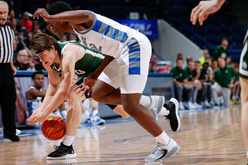 Feb 7, 2023; Colorado Springs, Colorado, USA; Colorado State Rams guard Joe Palmer (20) and Air Force Falcons guard Kellan Boylan (12) battle for a loose ball in the first half at Clune Arena. Mandatory Credit: Isaiah J. Downing-USA TODAY Sports