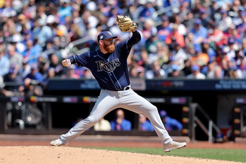 May 18, 2023; New York City, New York, USA; Tampa Bay Rays relief pitcher Zack Littell (52) pitches against the New York Mets during the sixth inning at Citi Field. Mandatory Credit: Brad Penner-USA TODAY Sports