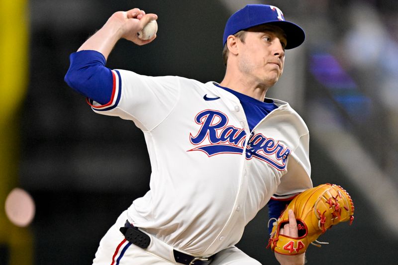 Sep 24, 2025; Arlington, Texas, USA; Texas Rangers relief pitcher Phil Maton (88) pitches against the Minnesota Twins during the ninth inning at Globe Life Field. Mandatory Credit: Jerome Miron-Imagn Images