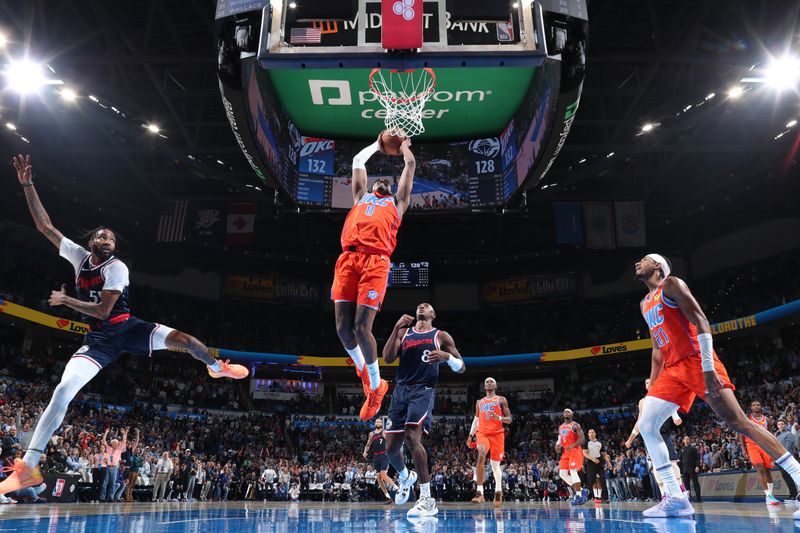 OKLAHOMA CITY, OK - NOVEMBER 11: Jalen Williams #8 of the Oklahoma City Thunder dunks the ball during the game against the LA Clippers on November 11, 2024 at Paycom Center in Oklahoma City, Oklahoma. NOTE TO USER: User expressly acknowledges and agrees that, by downloading and or using this photograph, User is consenting to the terms and conditions of the Getty Images License Agreement. Mandatory Copyright Notice: Copyright 2024 NBAE (Photo by Nathaniel S. Butler/NBAE via Getty Images)