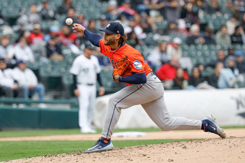 May 4, 2025; Chicago, Illinois, USA; Houston Astros starting pitcher Lance McCullers Jr. (43) delivers a pitch against the Chicago White Sox during the fourth inning at Rate Field. Mandatory Credit: Kamil Krzaczynski-Imagn Images