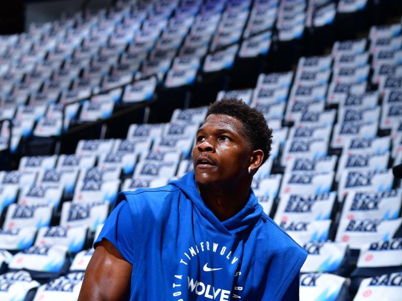 MINNEAPOLIS, MN -  APRIL 27: Anthony Edwards #5 of the Minnesota Timberwolves warms up before the game against the Los Angeles Lakers during Round 1 Game 4 of the 2025 NBA Playoffs on April 27, 2025 at Target Center in Minneapolis, Minnesota. NOTE TO USER: User expressly acknowledges and agrees that, by downloading and or using this Photograph, user is consenting to the terms and conditions of the Getty Images License Agreement. Mandatory Copyright Notice: Copyright 2025 NBAE (Photo by Barry Gossage/NBAE via Getty Images)
