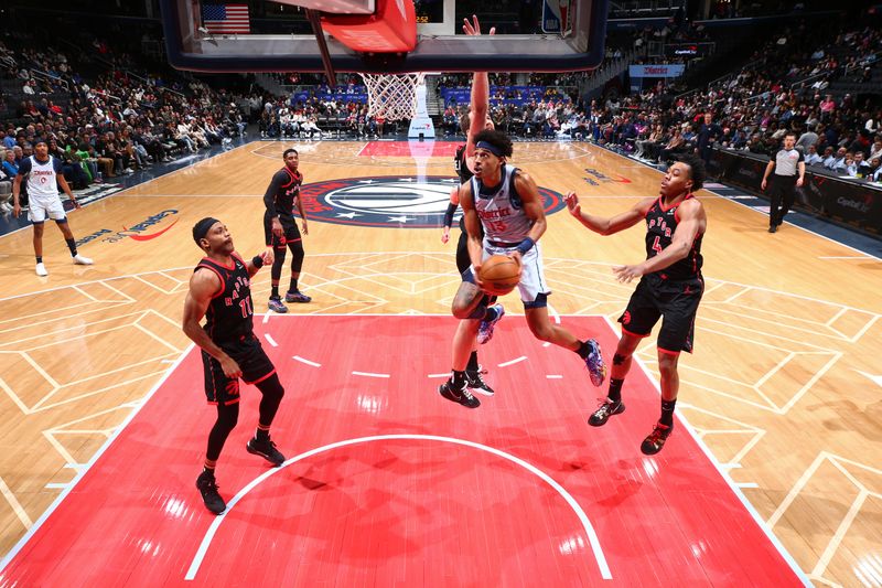 WASHINGTON, DC -?JANUARY 29: Jordan Poole #13 of the Washington Wizards drives to the basket during the game against the Toronto Raptors on January 29, 2025 at Capital One Arena in Washington, DC. NOTE TO USER: User expressly acknowledges and agrees that, by downloading and or using this Photograph, user is consenting to the terms and conditions of the Getty Images License Agreement. Mandatory Copyright Notice: Copyright 2025 NBAE (Photo by Stephen Gosling/NBAE via Getty Images)