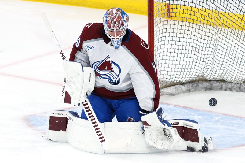Mar 14, 2026; Winnipeg, Manitoba, CAN; Colorado Avalanche goaltender MacKenzie Blackwood (39) warms up before game against the Winnipeg Jets at Canada Life Centre. Mandatory Credit: James Carey Lauder-Imagn Images Mar 14, 2026; Winnipeg, Manitoba, CAN; Colorado Avalanche goaltender MacKenzie Blackwood (39) warms up before game against the Winnipeg Jets at Canada Life Centre. Mandatory Credit: James Carey Lauder-Imagn Images