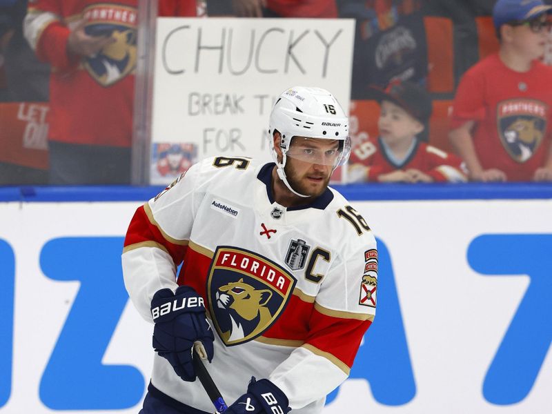 Jun 4, 2025; Edmonton, Alberta, CAN; Florida Panthers center Aleksander Barkov (16) takes the ice to practice before game one of the 2025 Stanley Cup Final at Rogers Place. Mandatory Credit: Perry Nelson-Imagn Images