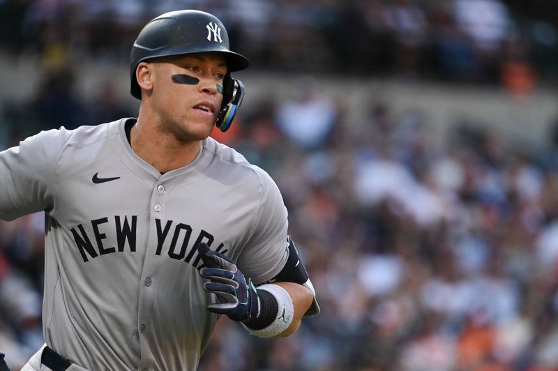 Apr 29, 2024; Baltimore, Maryland, USA;  New York Yankees outfielder Aaron Judge (99) runs out a first inning single against the Baltimore Orioles at Oriole Park at Camden Yards. Mandatory Credit: Tommy Gilligan-USA TODAY Sports