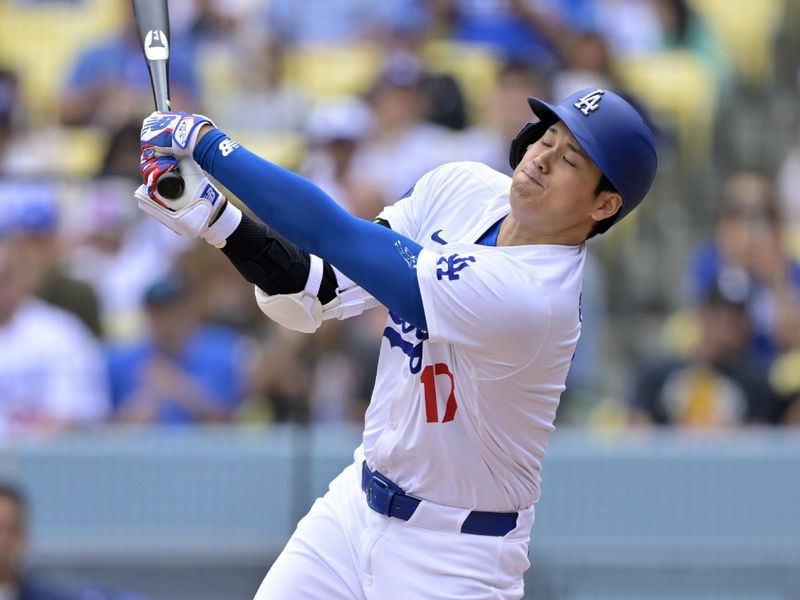 Jun 2, 2024; Los Angeles, California, USA;  Los Angeles Dodgers designated hitter Shohei Ohtani (17) at bat in the first inning against the Colorado Rockies at Dodger Stadium. Mandatory Credit: Jayne Kamin-Oncea-USA TODAY Sports