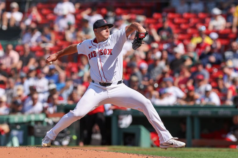 Jun 5, 2024; Boston, Massachusetts, USA; Boston Red Sox relief pitcher Brad Keller (46) delivers a pitch during the ninth inning against the Atlanta Braves at Fenway Park. Mandatory Credit: Paul Rutherford-USA TODAY Sports